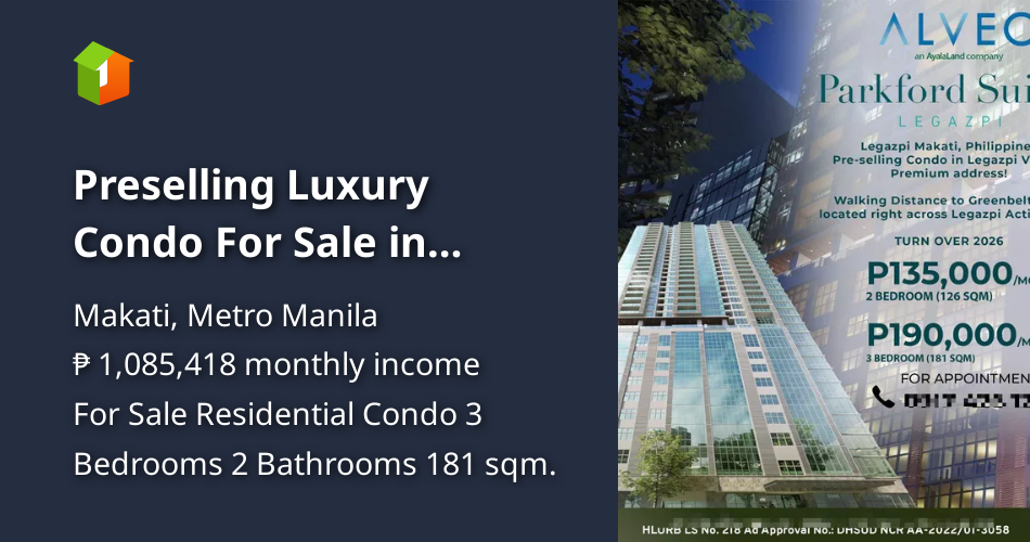 Preselling Luxury Condo For Sale in Makati, Parkford Suites Legazpi
