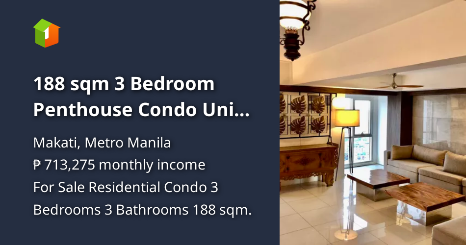 188 sqm 3 Bedroom Penthouse Condo Unit For Sale in Senta Tower Makati ...