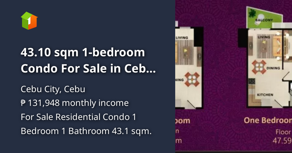43.10 sqm 1bedroom Condo For Sale in Cebu City Cebu [Condo 🏙️] (August