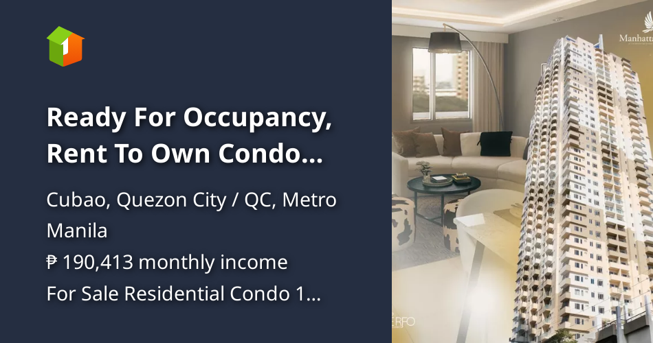Ready For Occupancy, Rent To Own Condo Unit in City, Cubao