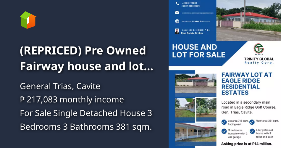 Pre Owned Fairway house and lot at Eagle Ridge Residential Estates Gen