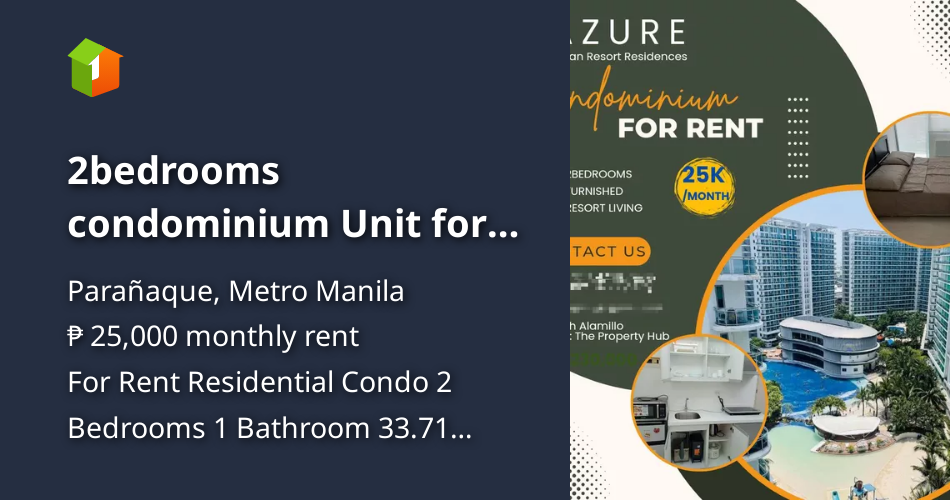 2bedrooms condominium Unit for RENT in Azure [Condo 🏙️] (August 2024) in Parañaque, Metro Manila