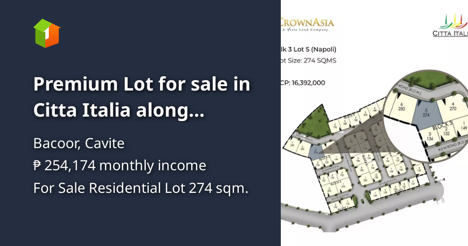 Premium Lot for sale in Citta Italia along Molino Boulevard Bacoor [Lot