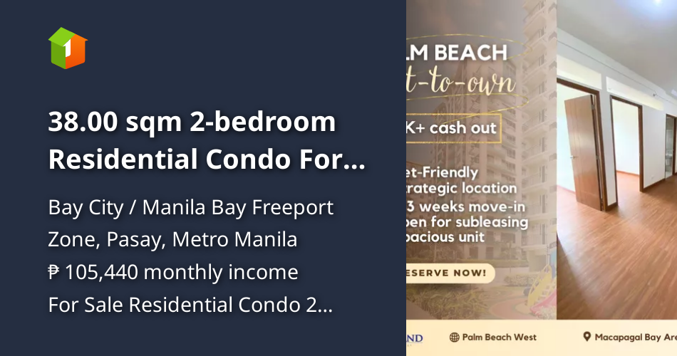 38.00 sqm 2bedroom Residential Condo For Sale in Manila Bay Pasay