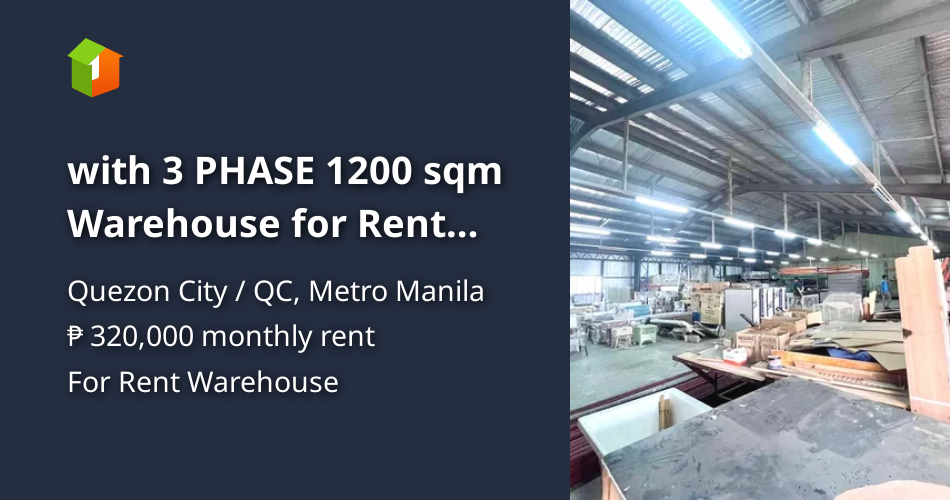 With 3 PHASE 1200 sqm Warehouse for Rent lease near Mindanao Avenue QC